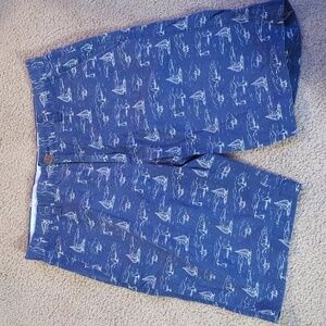 J.Crew Rivington Blue Nautical Sailboats Longer Shorts Size 32W